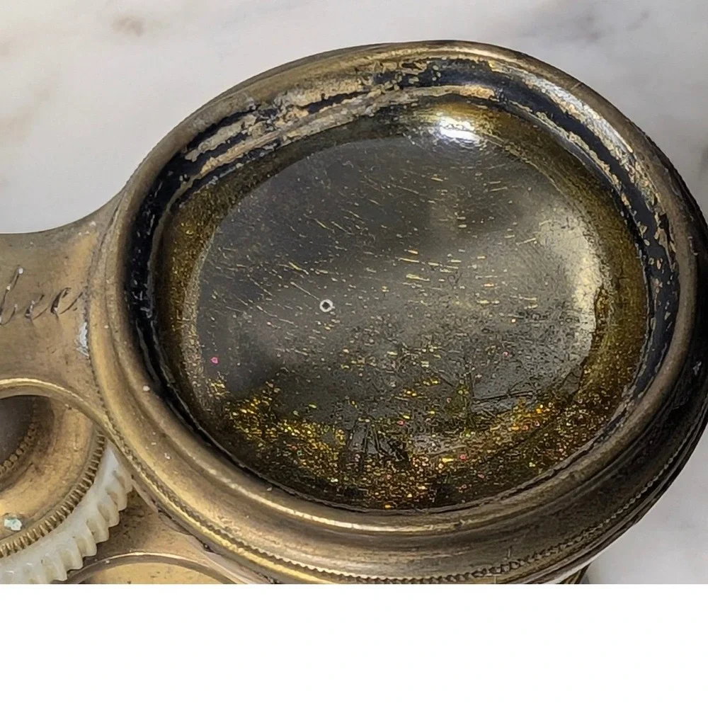 Antique French Mother of Pearl Brass Opera Glasses Le Souverain Paris Binoculars